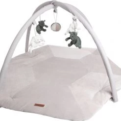 Baby's Only Baby Speelkleed Met Boog - Baby Gym - Playmat - Speelmat Sense - Zeegroen/Kiezelgrijs/Wit - Zachte Rib Corduroy Stof - 94x83 Cm