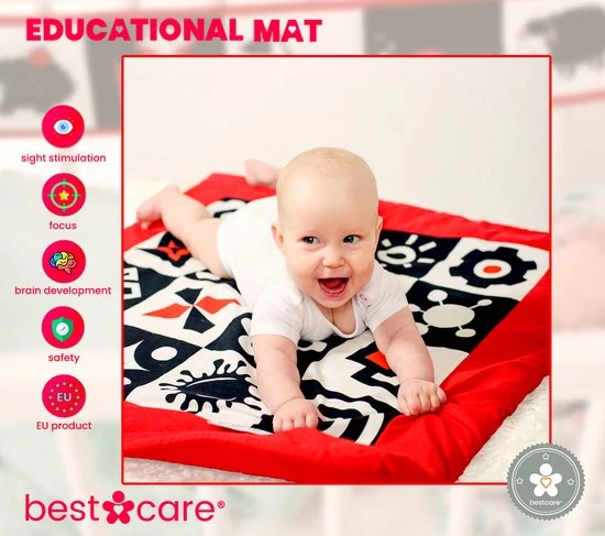 BabySenses For BestCare Contrasterende Educatieve Premium Babymat - Vormen | Rood, Zwart En Wit | 77x77x40cm | + 0m | Montessori Speelgoed | 100% Katoen | Machine Wasbaar | Oeko Tex Standard 100 5 BabySenses For BestCare Contrasterende Educatieve Premium Babymat - Vormen | Rood, Zwart En Wit | 77x77x40cm | + 0m | Montessori Speelgoed | 100% Katoen | Machine Wasbaar | Oeko Tex Standard 100 - Afbeelding 5