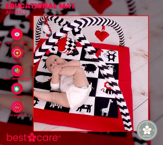 BabySenses For BestCare Contrasterende Educatieve Premium Babymat - Dieren | Rood, Zwart En Wit | 77x77x40cm | + 0m | Montessorispeelgoed | 100% Katoen | Machinewasbaar | Oeko Tex Standard 100 5 BabySenses For BestCare Contrasterende Educatieve Premium Babymat - Dieren | Rood, Zwart En Wit | 77x77x40cm | + 0m | Montessorispeelgoed | 100% Katoen | Machinewasbaar | Oeko Tex Standard 100 - Afbeelding 5