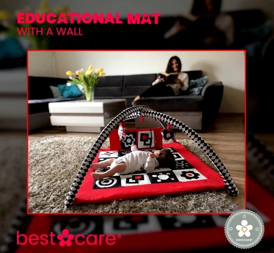 BabySenses For BestCare Contrasterende Educatieve Premium Babymat - Vormen, Wand | Rood-Zwart-Wit | 77x77x40cm | + 0m | Montessori Speelgoed | 100% Katoen | Wasbaar In De Wasmachine | Oeko Tex Standaard 100 2 BabySenses For BestCare Contrasterende Educatieve Premium Babymat - Vormen, Wand | Rood-Zwart-Wit | 77x77x40cm | + 0m | Montessori Speelgoed | 100% Katoen | Wasbaar In De Wasmachine | Oeko Tex Standaard 100 - Afbeelding 2