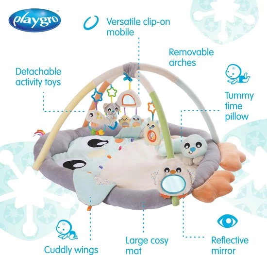 Playgro Snuggle Me Penguin Tummy Time Gym - Babygym Met Buikligkussen - Speelkleed - Speeltapijt 16 Playgro Snuggle Me Penguin Tummy Time Gym - Babygym Met Buikligkussen - Speelkleed - Speeltapijt - Afbeelding 16