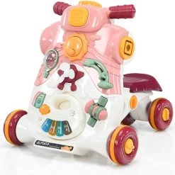 FURNIBELLA - 3-in-1 Baby Zit-naar-Stand Loper, Kinderen Activiteitencentrum, Peuter Wandelwagen, Autorijden, Interactieve Loper, Activiteit Leren Loper Voor Jongen / Meisje, Vroege Ontwikkeling Speelgoed Voor Baby's Op 6-36 Maanden (Roze)