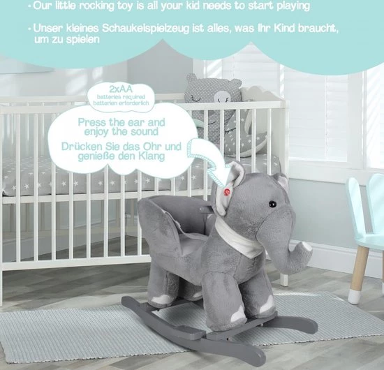 Infantastic GoodVibes - Hobbelpaard Voor Baby En Kind - Schommel Olifant - Stevige Constructie - Knuffelzacht Met Geluidseffecten - Grijs 7 Infantastic GoodVibes - Hobbelpaard Voor Baby En Kind - Schommel Olifant - Stevige Constructie - Knuffelzacht Met Geluidseffecten - Grijs - Afbeelding 7