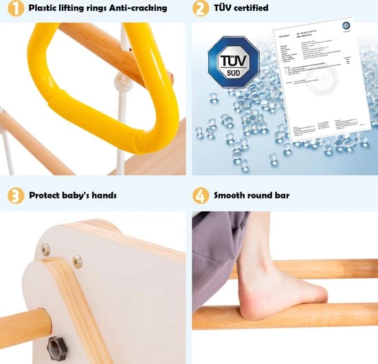 YJZQ Peuterspeelset Binnenspeeltuin Jungle Gym Set- Hout 6-in-1 Multifunctionele Klimrekken/muurbeugels/Ladderklimmer/ Glijbaan/schommel/optrekgedeelte/ Ringen-Rotsklimmen Voor Kinderen Draagvermogen 50kg 5 YJZQ Peuterspeelset Binnenspeeltuin Jungle Gym Set- Hout 6-in-1 Multifunctionele Klimrekken/muurbeugels/Ladderklimmer/ Glijbaan/schommel/optrekgedeelte/ Ringen-Rotsklimmen Voor Kinderen Draagvermogen 50kg - Afbeelding 5