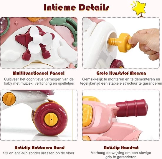 FURNIBELLA - 3-in-1 Baby Zit-naar-Stand Loper, Kinderen Activiteitencentrum, Peuter Wandelwagen, Autorijden, Interactieve Loper, Activiteit Leren Loper Voor Jongen / Meisje, Vroege Ontwikkeling Speelgoed Voor Baby's Op 6-36 Maanden (Roze) 9 FURNIBELLA - 3-in-1 Baby Zit-naar-Stand Loper, Kinderen Activiteitencentrum, Peuter Wandelwagen, Autorijden, Interactieve Loper, Activiteit Leren Loper Voor Jongen / Meisje, Vroege Ontwikkeling Speelgoed Voor Baby's Op 6-36 Maanden (Roze) - Afbeelding 9