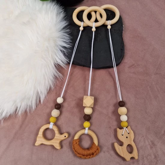 Merkloos Happy Bebie | Babygym-hangers | Set | Kraamkado | Silicone | Houten | Handmade 1 Merkloos Happy Bebie | Babygym-hangers | Set | Kraamkado | Silicone | Houten | Handmade