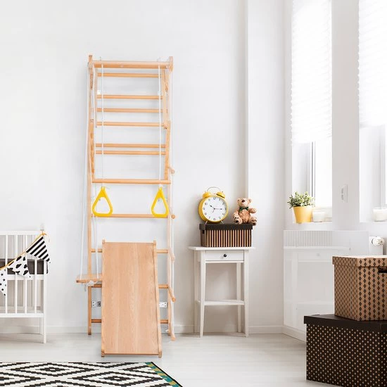 YJZQ Peuterspeelset Binnenspeeltuin Jungle Gym Set- Hout 6-in-1 Multifunctionele Klimrekken/muurbeugels/Ladderklimmer/ Glijbaan/schommel/optrekgedeelte/ Ringen-Rotsklimmen Voor Kinderen Draagvermogen 50kg 3 YJZQ Peuterspeelset Binnenspeeltuin Jungle Gym Set- Hout 6-in-1 Multifunctionele Klimrekken/muurbeugels/Ladderklimmer/ Glijbaan/schommel/optrekgedeelte/ Ringen-Rotsklimmen Voor Kinderen Draagvermogen 50kg - Afbeelding 3