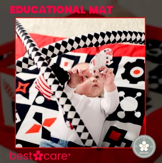 BabySenses For BestCare Contrasterende Educatieve Premium Babymat - Vormen | Rood, Zwart En Wit | 77x77x40cm | + 0m | Montessori Speelgoed | 100% Katoen | Machine Wasbaar | Oeko Tex Standard 100 4 BabySenses For BestCare Contrasterende Educatieve Premium Babymat - Vormen | Rood, Zwart En Wit | 77x77x40cm | + 0m | Montessori Speelgoed | 100% Katoen | Machine Wasbaar | Oeko Tex Standard 100 - Afbeelding 4