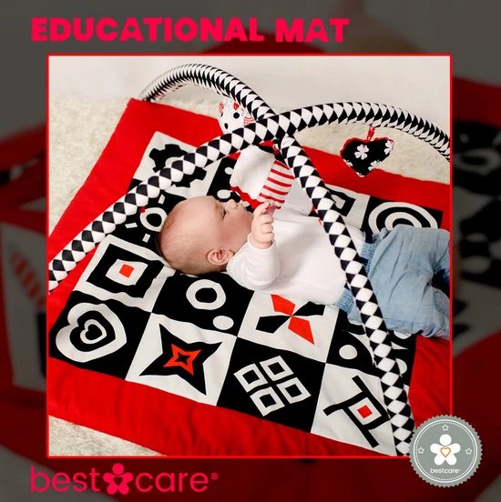 BabySenses For BestCare Contrasterende Educatieve Premium Babymat - Vormen | Rood, Zwart En Wit | 77x77x40cm | + 0m | Montessori Speelgoed | 100% Katoen | Machine Wasbaar | Oeko Tex Standard 100 6 BabySenses For BestCare Contrasterende Educatieve Premium Babymat - Vormen | Rood, Zwart En Wit | 77x77x40cm | + 0m | Montessori Speelgoed | 100% Katoen | Machine Wasbaar | Oeko Tex Standard 100 - Afbeelding 6