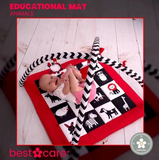 BabySenses For BestCare Contrasterende Educatieve Premium Babymat - Dieren | Rood, Zwart En Wit | 77x77x40cm | + 0m | Montessorispeelgoed | 100% Katoen | Machinewasbaar | Oeko Tex Standard 100 2 BabySenses For BestCare Contrasterende Educatieve Premium Babymat - Dieren | Rood, Zwart En Wit | 77x77x40cm | + 0m | Montessorispeelgoed | 100% Katoen | Machinewasbaar | Oeko Tex Standard 100 - Afbeelding 2