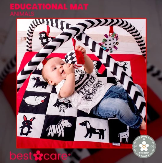 BabySenses For BestCare Contrasterende Educatieve Premium Babymat - Dieren | Rood, Zwart En Wit | 77x77x40cm | + 0m | Montessorispeelgoed | 100% Katoen | Machinewasbaar | Oeko Tex Standard 100 3 BabySenses For BestCare Contrasterende Educatieve Premium Babymat - Dieren | Rood, Zwart En Wit | 77x77x40cm | + 0m | Montessorispeelgoed | 100% Katoen | Machinewasbaar | Oeko Tex Standard 100 - Afbeelding 3
