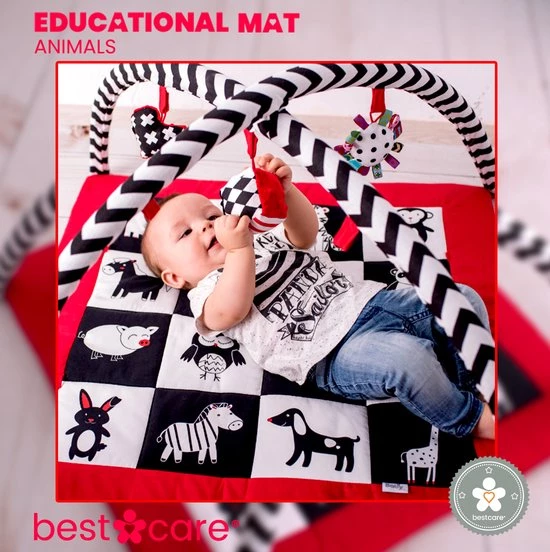 BabySenses For BestCare Contrasterende Educatieve Premium Babymat - Dieren | Rood, Zwart En Wit | 77x77x40cm | + 0m | Montessorispeelgoed | 100% Katoen | Machinewasbaar | Oeko Tex Standard 100 7 BabySenses For BestCare Contrasterende Educatieve Premium Babymat - Dieren | Rood, Zwart En Wit | 77x77x40cm | + 0m | Montessorispeelgoed | 100% Katoen | Machinewasbaar | Oeko Tex Standard 100 - Afbeelding 7