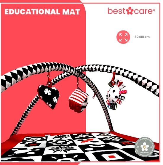 BabySenses For BestCare Contrasterende Educatieve Premium Babymat - Vormen | Rood, Zwart En Wit | 77x77x40cm | + 0m | Montessori Speelgoed | 100% Katoen | Machine Wasbaar | Oeko Tex Standard 100 2 BabySenses For BestCare Contrasterende Educatieve Premium Babymat - Vormen | Rood, Zwart En Wit | 77x77x40cm | + 0m | Montessori Speelgoed | 100% Katoen | Machine Wasbaar | Oeko Tex Standard 100 - Afbeelding 2