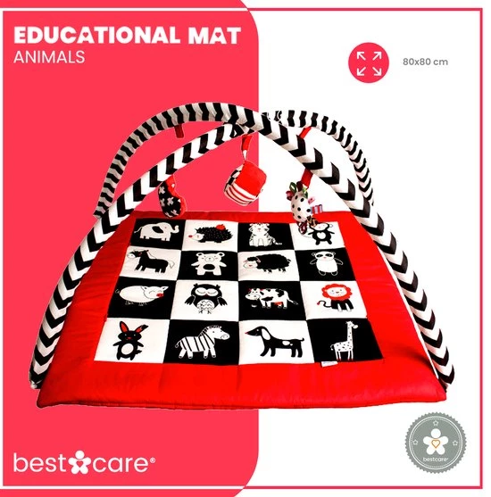 BabySenses For BestCare Contrasterende Educatieve Premium Babymat - Dieren | Rood, Zwart En Wit | 77x77x40cm | + 0m | Montessorispeelgoed | 100% Katoen | Machinewasbaar | Oeko Tex Standard 100 6 BabySenses For BestCare Contrasterende Educatieve Premium Babymat - Dieren | Rood, Zwart En Wit | 77x77x40cm | + 0m | Montessorispeelgoed | 100% Katoen | Machinewasbaar | Oeko Tex Standard 100 - Afbeelding 6