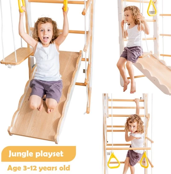 YJZQ Peuterspeelset Binnenspeeltuin Jungle Gym Set- Hout 6-in-1 Multifunctionele Klimrekken/muurbeugels/Ladderklimmer/ Glijbaan/schommel/optrekgedeelte/ Ringen-Rotsklimmen Voor Kinderen Draagvermogen 50kg 6 YJZQ Peuterspeelset Binnenspeeltuin Jungle Gym Set- Hout 6-in-1 Multifunctionele Klimrekken/muurbeugels/Ladderklimmer/ Glijbaan/schommel/optrekgedeelte/ Ringen-Rotsklimmen Voor Kinderen Draagvermogen 50kg - Afbeelding 6