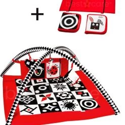 BabySenses For BestCare Contrasterende Educatieve Premium Babymat - Vormen, Wand | Rood-Zwart-Wit | 77x77x40cm | + 0m | Montessori Speelgoed | 100% Katoen | Wasbaar In De Wasmachine | Oeko Tex Standaard 100