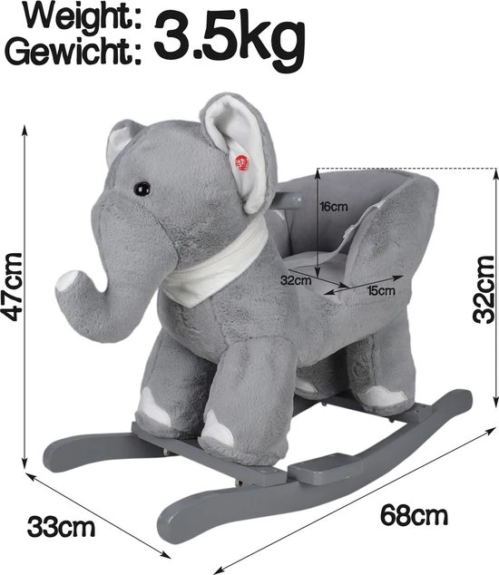 Infantastic GoodVibes - Hobbelpaard Voor Baby En Kind - Schommel Olifant - Stevige Constructie - Knuffelzacht Met Geluidseffecten - Grijs 9 Infantastic GoodVibes - Hobbelpaard Voor Baby En Kind - Schommel Olifant - Stevige Constructie - Knuffelzacht Met Geluidseffecten - Grijs - Afbeelding 9