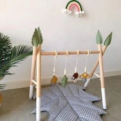 Merkloos HB.YE Babyspeelgoed Van Hout, Puzzel, Gym, Speeltrapeze Incl. Hanger, Baby-fitness-speelgoed/babykamer Kinderkamer Decoratie (C-wit + Groen)